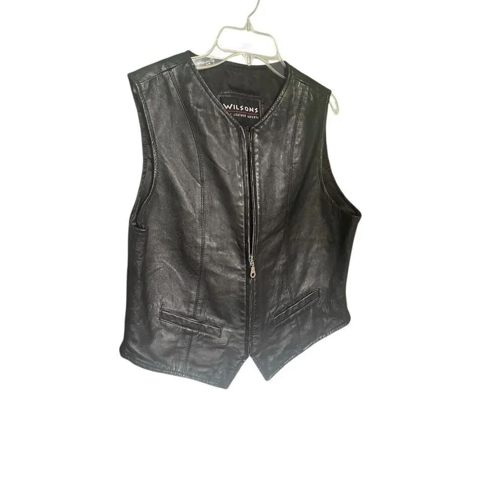Wilsons The Leather Experts Sleeveless Vest Full Zip L Black Moto